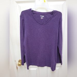 Ladies PURPLE V neck long sleeve, knit top.